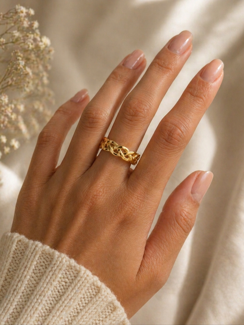 18k Gold Plated Braided Women's Ring - Size 7